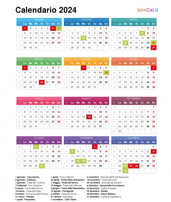 Calendario 2024 Con Feste Italiane Janna Loraine