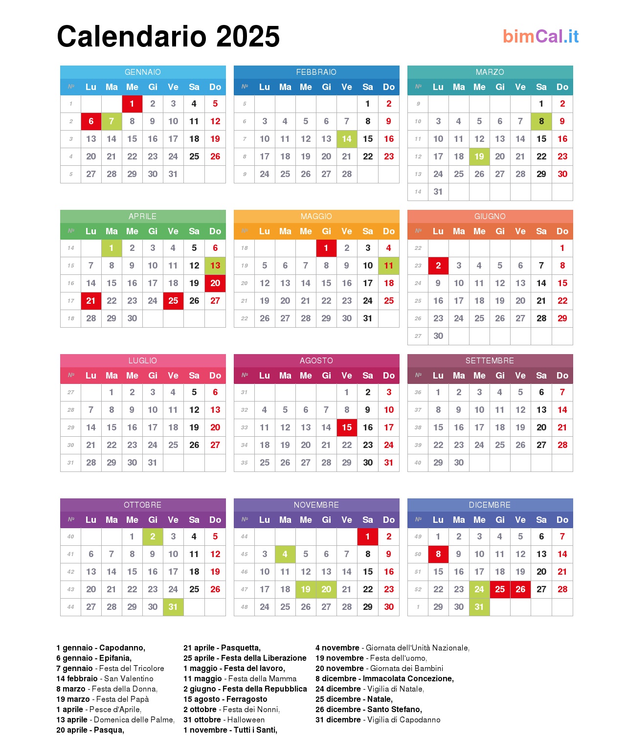 Calendario 2025 Italia bimCal.it
